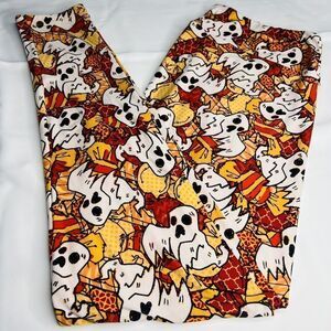 LulaRoe Leggings Tall & Curvy TC Halloween Ghosts Orange Spooky Halloween 0760